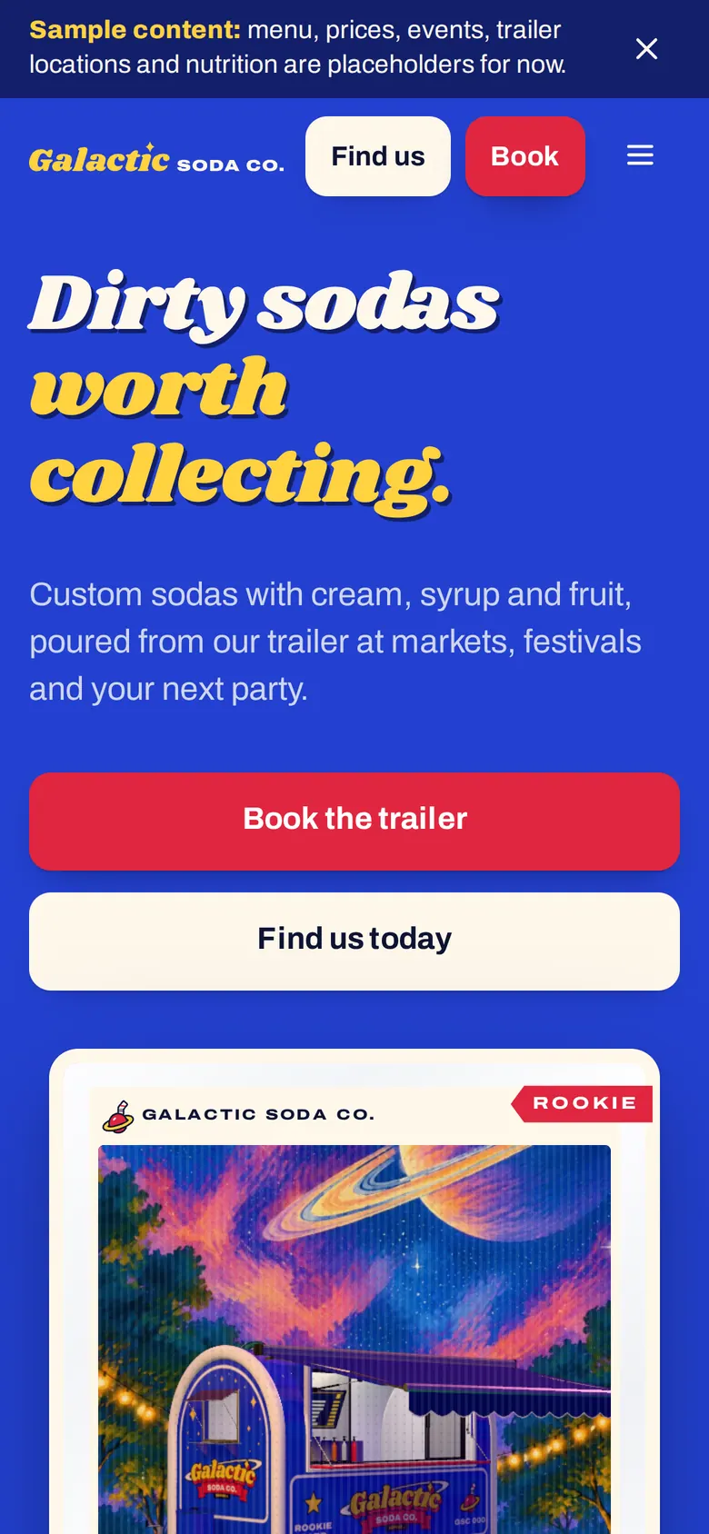 Galactic Soda Co. website on a phone